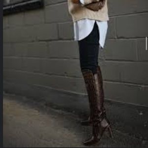 Vince Camuto Palley over the knee boot chocolate brown croc